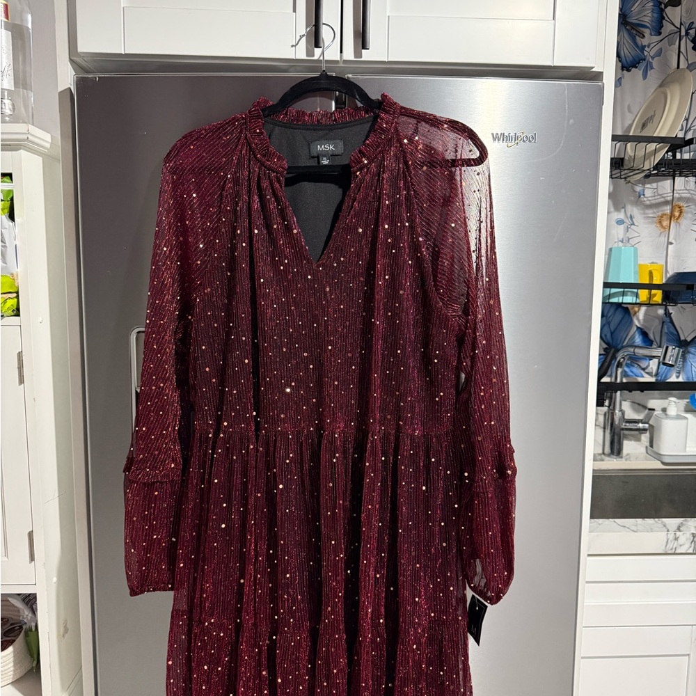 Burgundy Long Sleeve Dress with Gold Accents